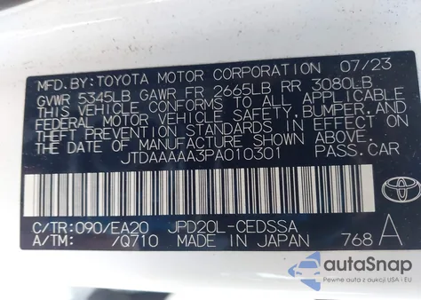 2023 Toyota Mirai Xle из США, поврежденный, VIN JTDAAAAA3PA010301